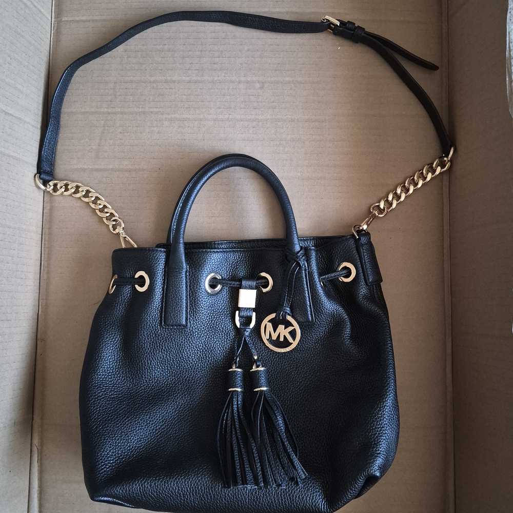 Michael Kors Black Leather Shoulder Bag with Gold Chain